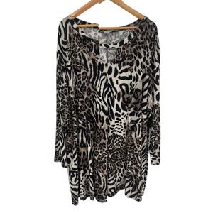 Curvy Plus Size Long Sleeve Mixed Animal Print V Neck Tunic Top 6XL